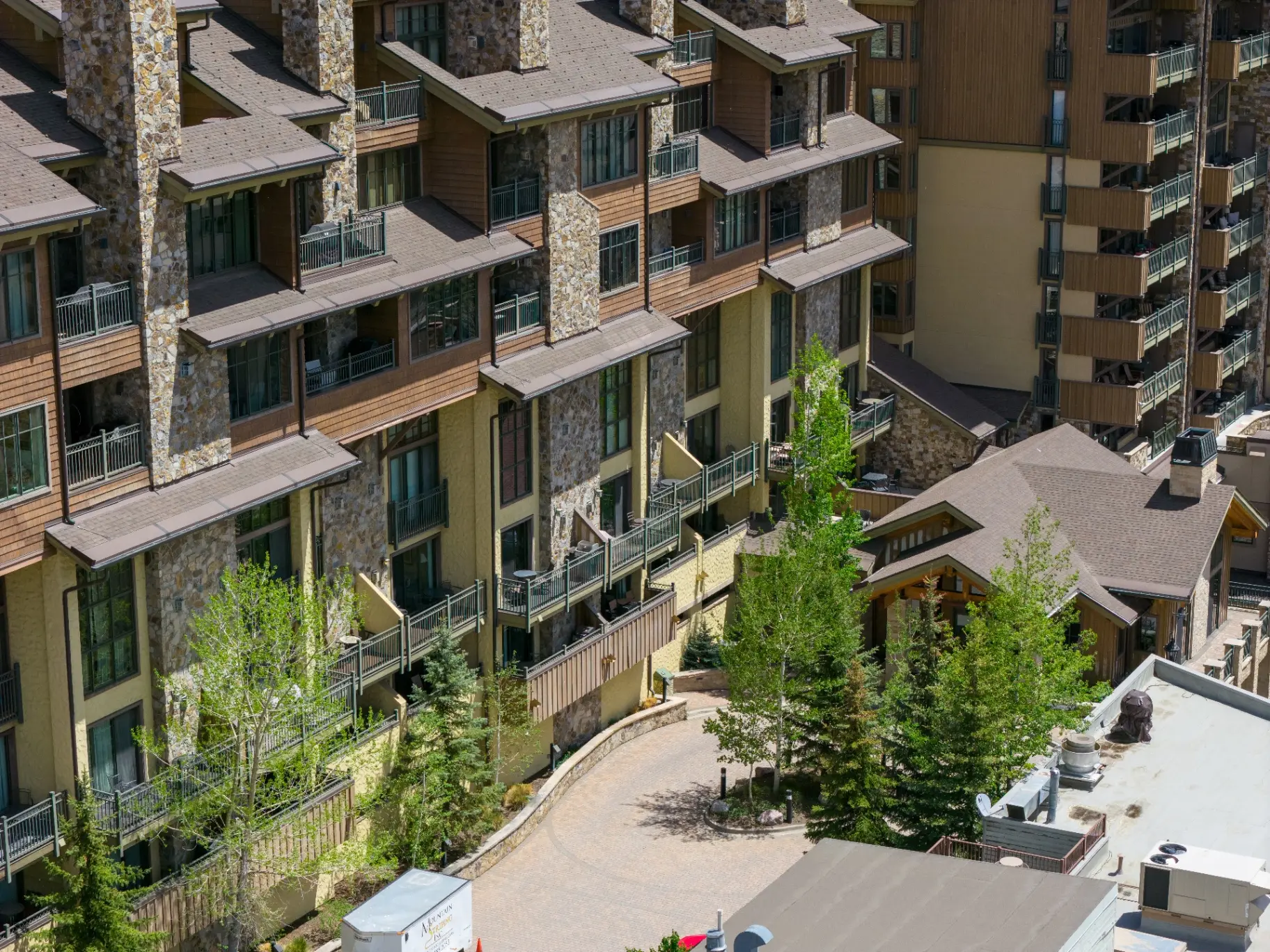 Building balconies and pedestrian entry