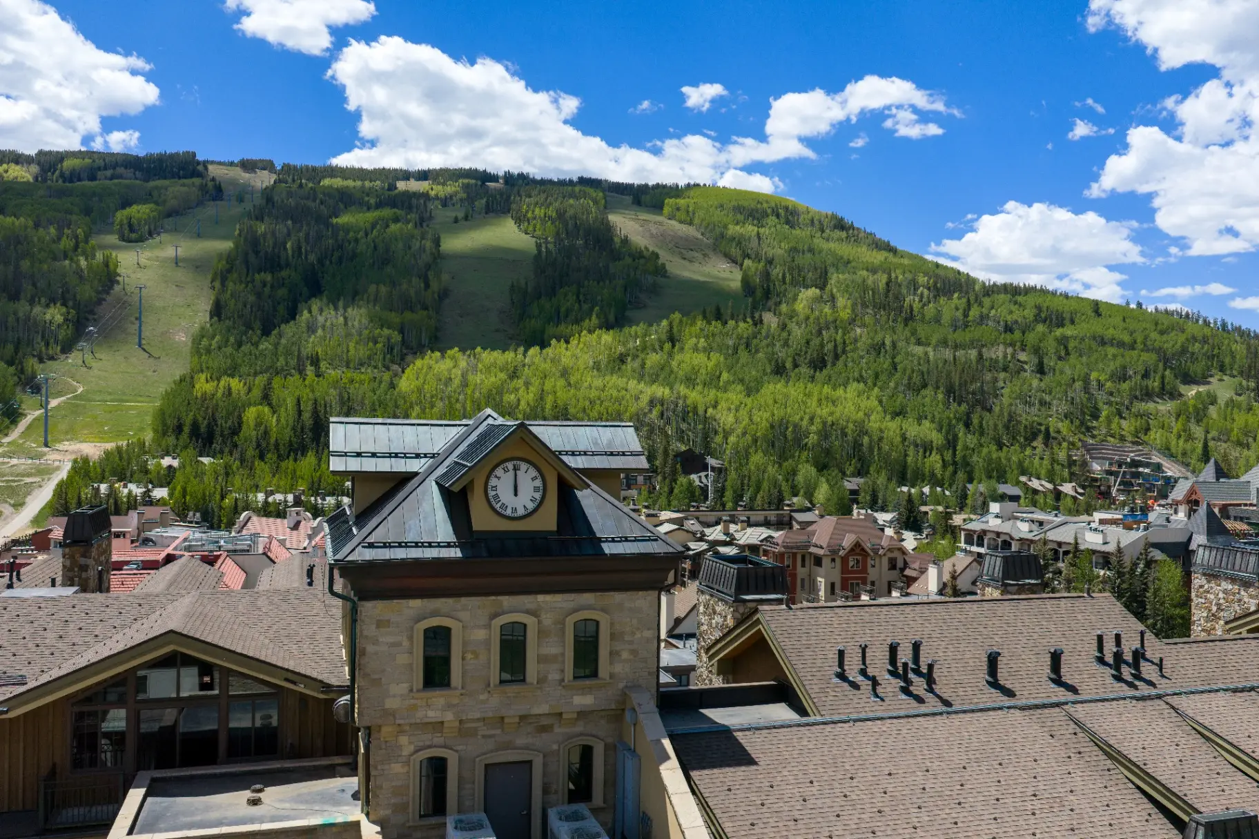 Clock tower and Vail Mountain view