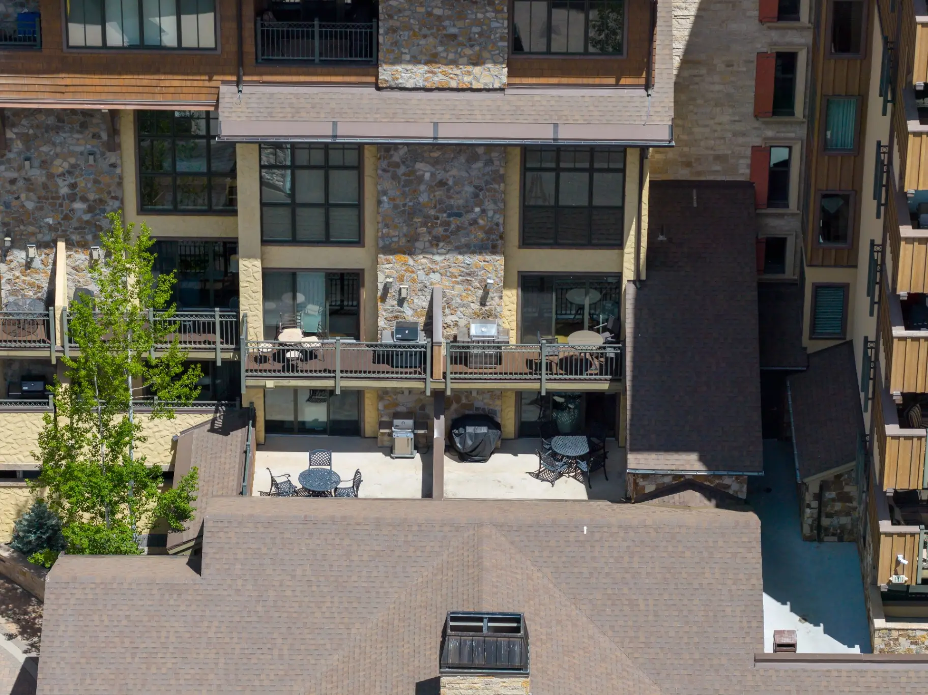 Aerial view of unit decks and grills