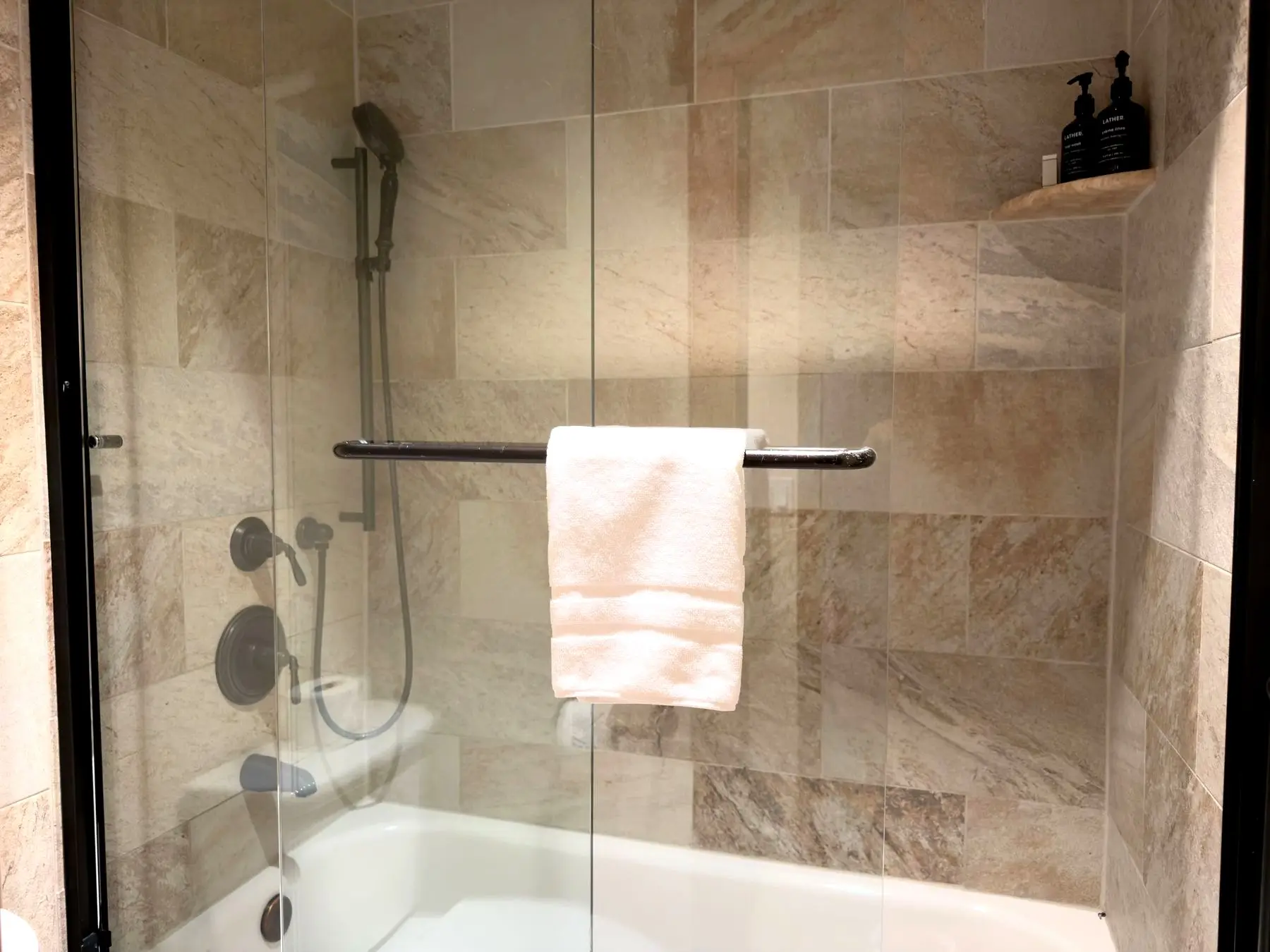 Spa-style tiled shower