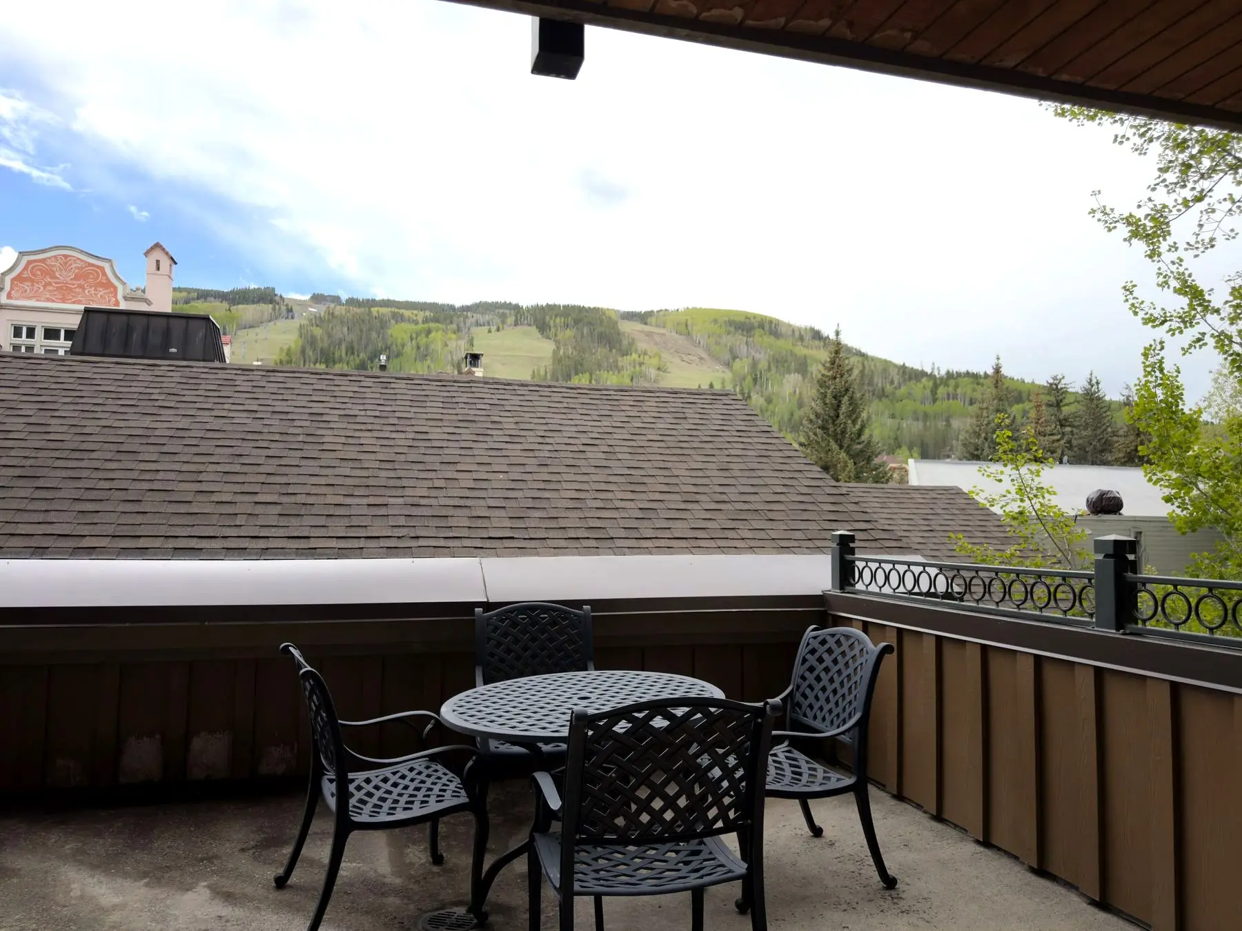 Terrace seating beneath Vail Mountain